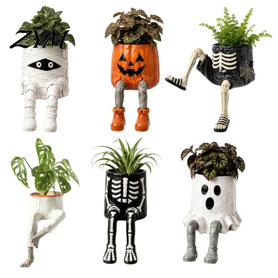 Funny Halloween Desk Decor 2Pcs Whimsical Hanging Leg Resin Planter, Dangling Sitting Flower Pot for Creative Plant Home Succulents, Desktop