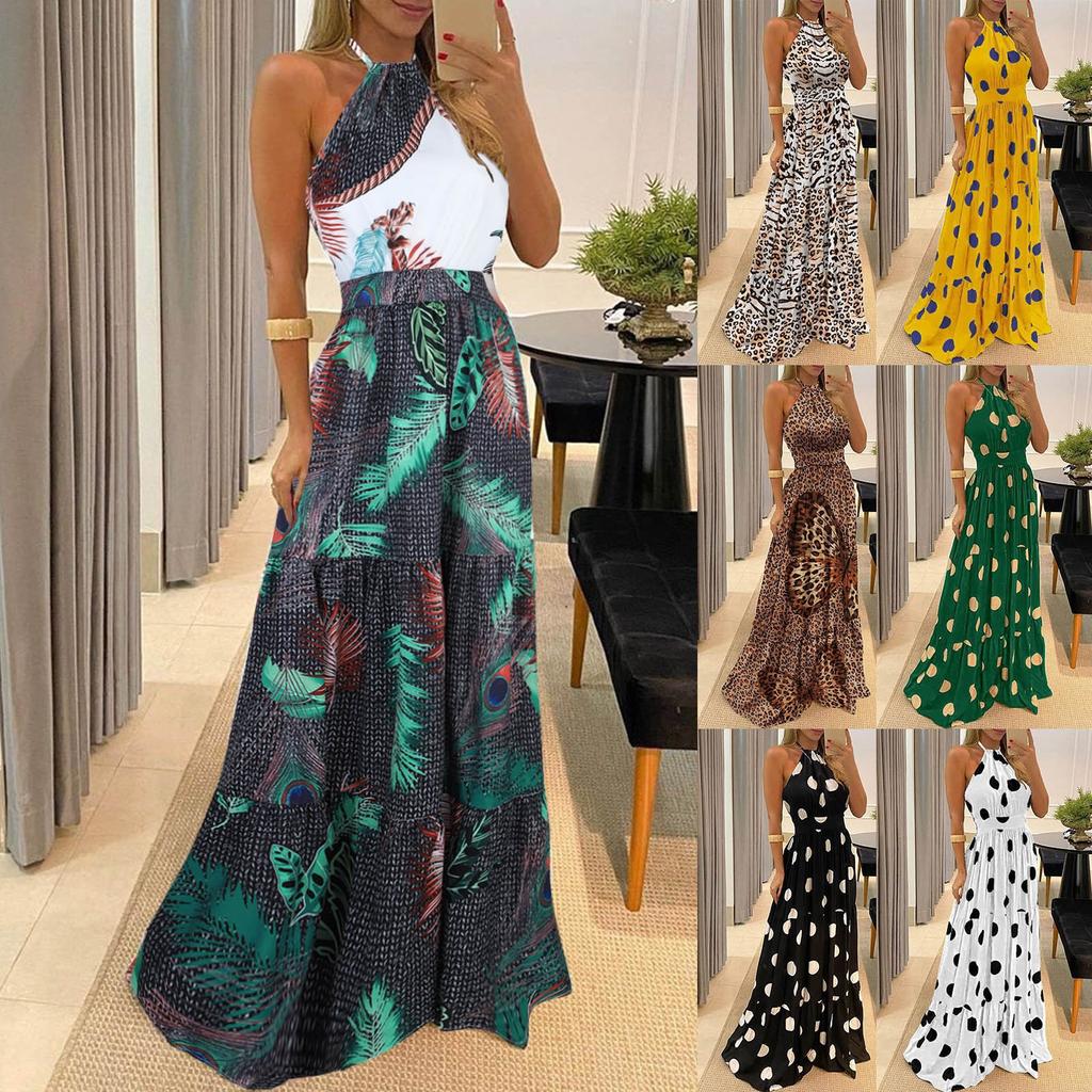 Женское платье макси с принтом и открытой спиной, сексуальное платье без рукавов для пляжа