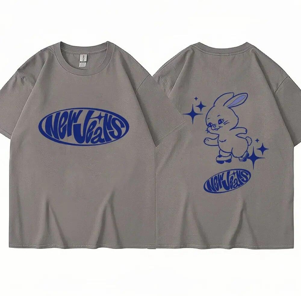 NewJeans Футболка с принтом кролика Модные милые футболки Kpop унисекс женские корейские с коротким рукавом негабаритные повседневные хлопковые футболки уличная одежда