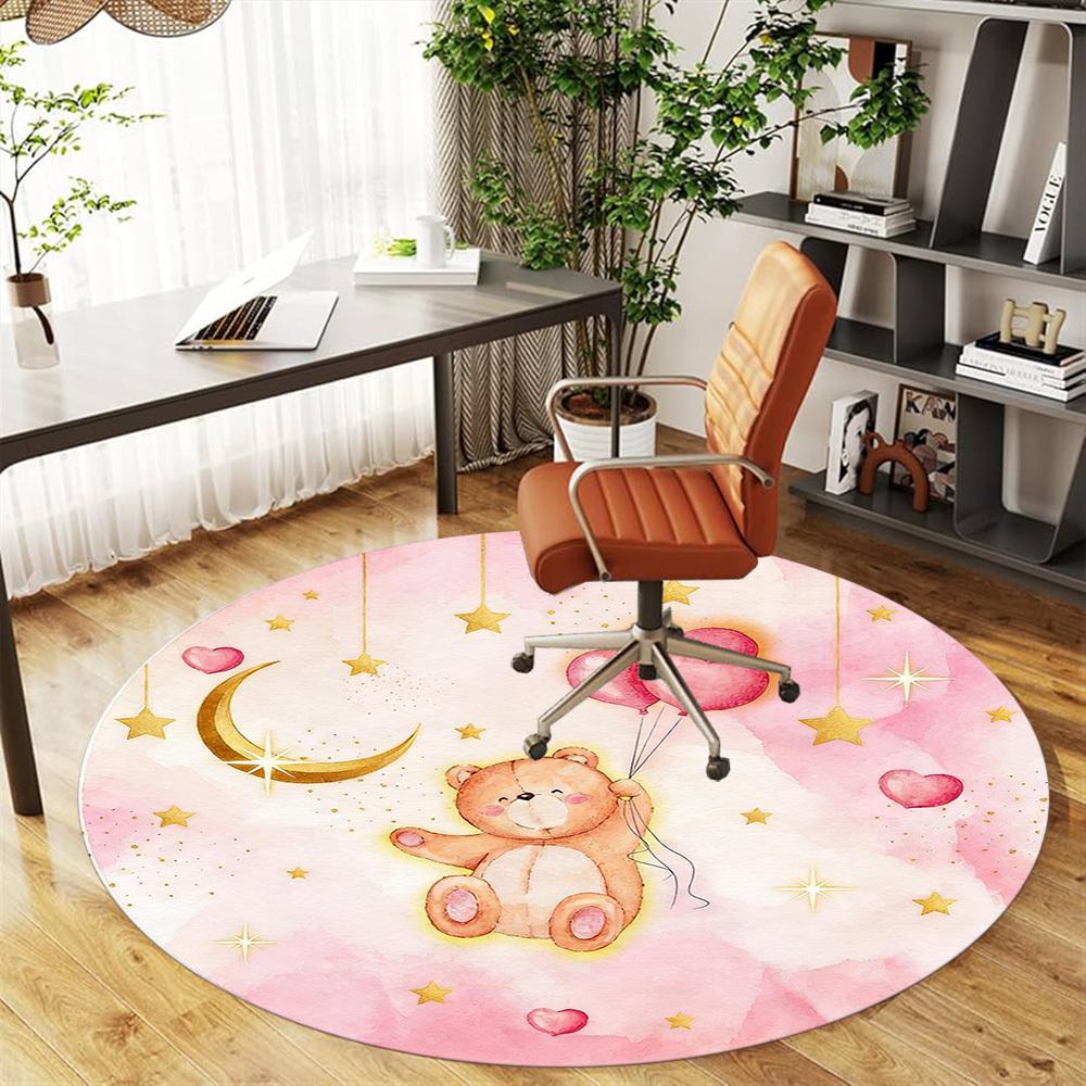 1pc Teddy Bear Heart Round Chair mat office Area Rug - Non-Slip, Floor Mat for Office, Bedroom, and Indoor Decor p127296