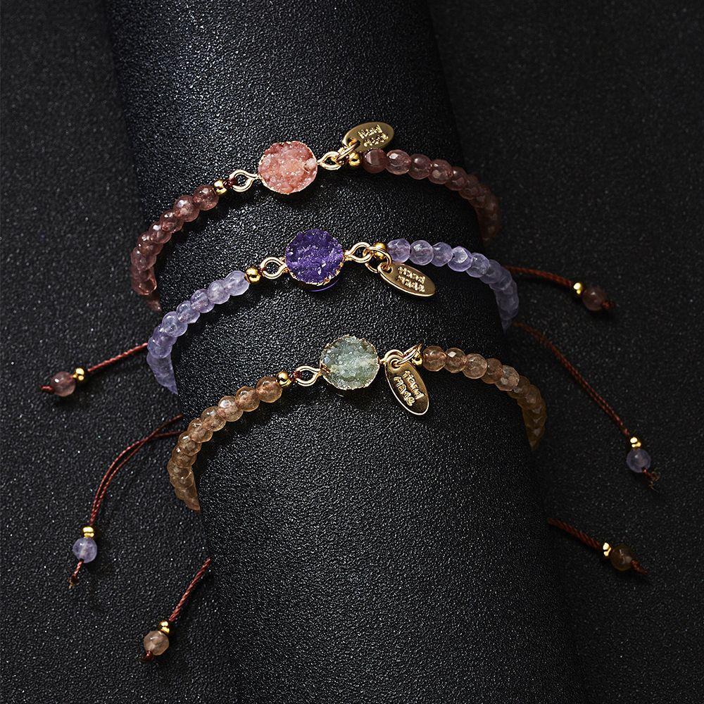 Women Simple With Stone Bangle Adjustable 4MM Bead Jewelry Natural Stone Handmade Bracelet