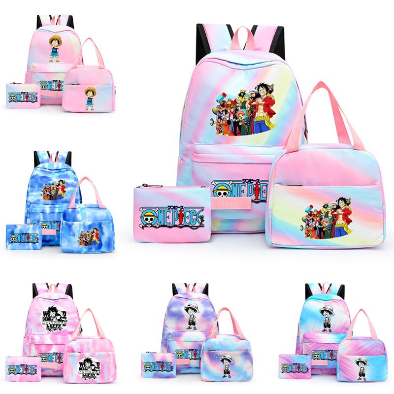 3Pcs/set Anime One Piece Anti-Theft Backpack Casual Daypack with Lunch Bag Pencil Case Back To School Daily Bookbag for Boy Girl Mochila Rucksack