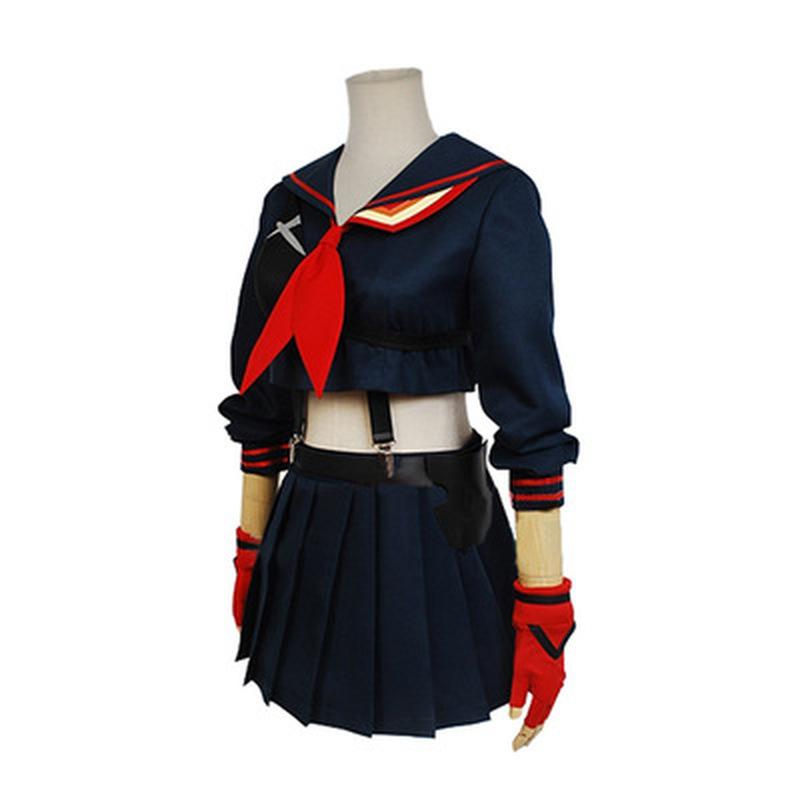 4pcs Sets Japanese Anime KILL La KILL Matoi Ryuko Cosplay Costume T-shirt Skirt Gloves Belt School Uniform Navy Sailor Suit