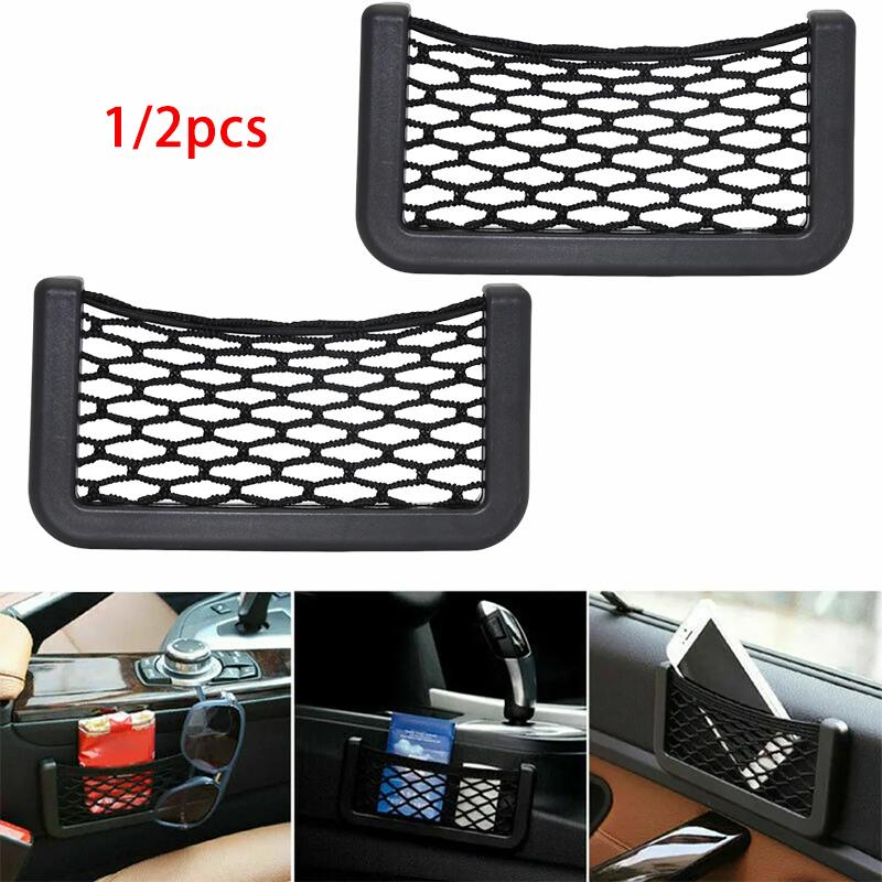1/2pcs Universal Car Organizer Mesh Storage Bag Net Pocket Phone Holder Net Auto Seat Side Interior Back Sundries Pocket Holder