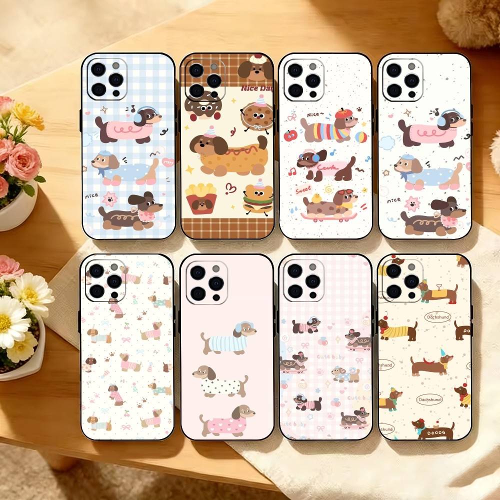 Милый мультяшный чехол для телефона с таксой Для iPhone 17,16,15,14,13,12,11 Plus,Pro Max,XS,Мягкий силиконовый черный чехол