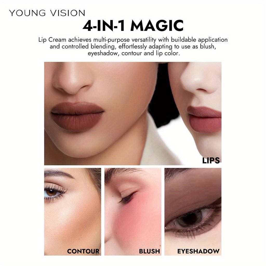 YOUNG VISION Матовый крем для губ 4-в-1: Водостойкий, Стойкий, Многофункциональный в 6 цветах