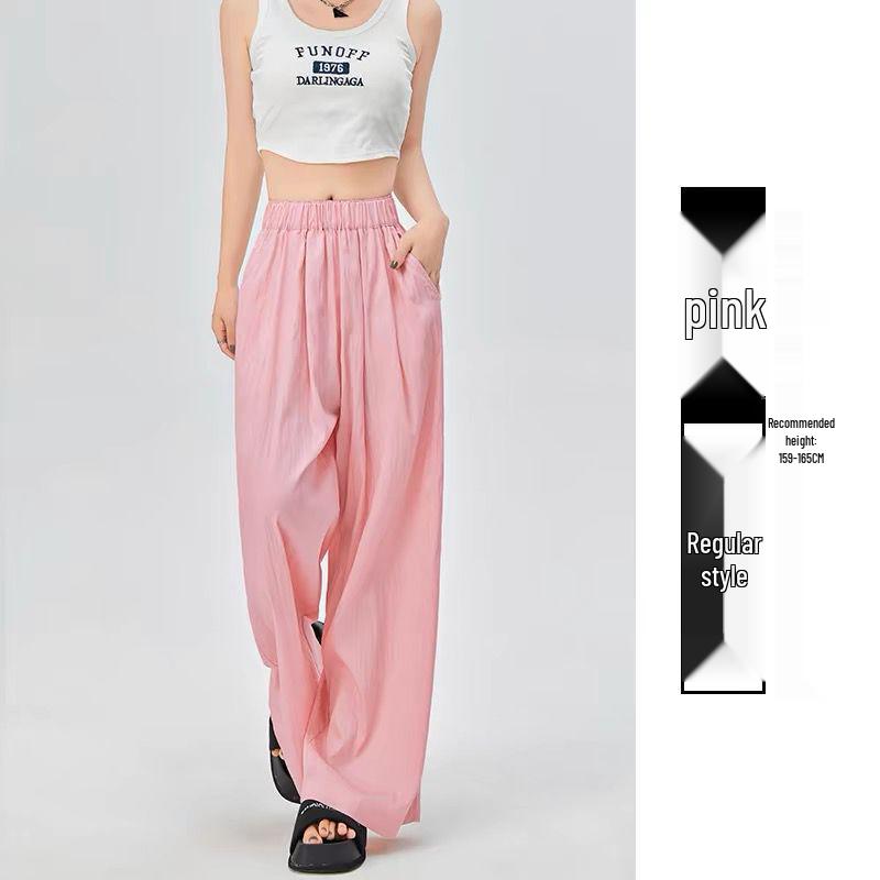Женские летние брюки из ледяного шелка с широкими штанинами, высокой талией, плиссированной текстурой, защитой от солнца и прямым кроем А-силуэта.