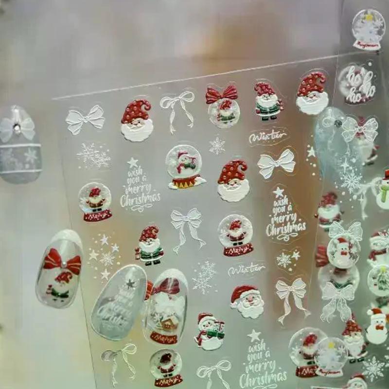 Рождественские Снеговики Наклейки для Маникюра Зимние Свежие Наклейки для Ногтей Белые Снежинки Шары-Кристаллы Наклейки-Украшения