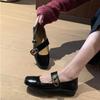 Sheepskin Version~ Retro Leather Shoes Square Head Velcro Mary Jane Shoes Women's Shallow Mouth Flat Bottom Commuter Shoes