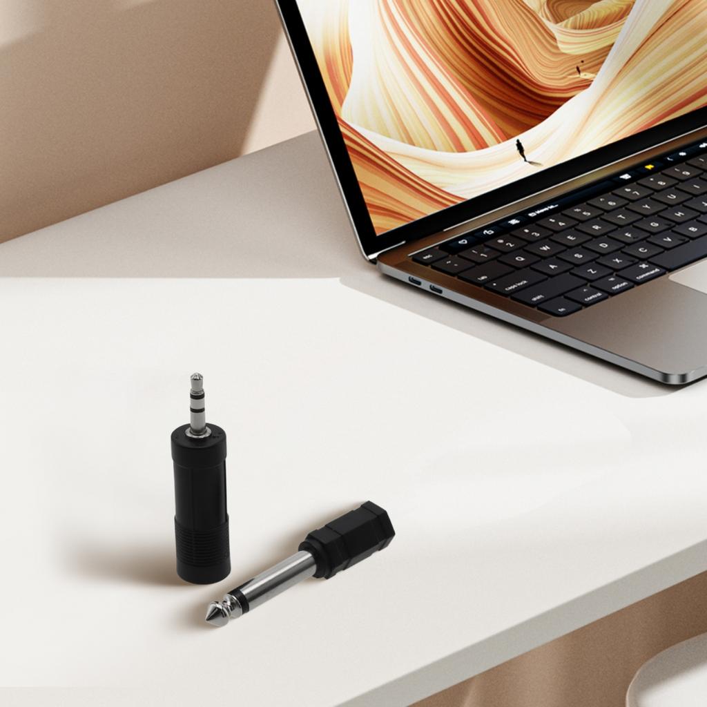 Black Headphone Adaptor Converter Stereo 1/4 Inch 3.5mm To 6.35mm 4*