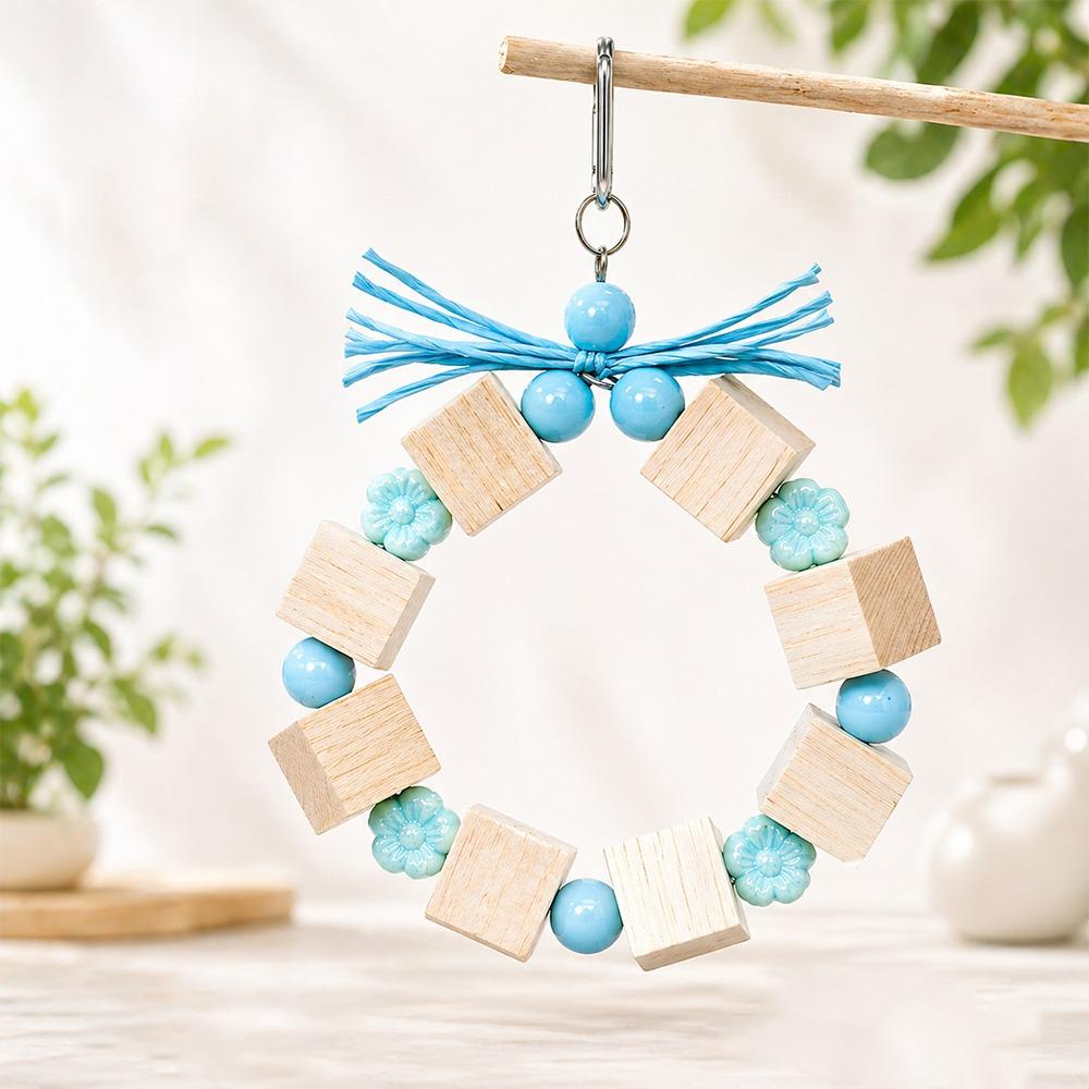Colorful Beads Wooden Parrot Chewing Toy Ring-shaped Beak Grinding Toy for Budgies