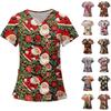 Women's Fashion Printed Short Sleeve V Neck Pattern Tops Pocket Working T-shirts