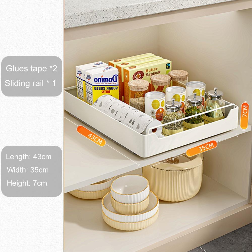 Pullout Slider Bowl Dish Storage Shelf Punch-free Spice Rack Kitchen Storage Rack Kitchen