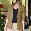 Women Casual Suit Collar Loose Half Sleeve Cardigan Blouse