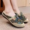 Fashion Ethnic Vintage Women Slipper Summer Flat Shoe Linen Wedge Cloth Shoes Soft Sole Walking Elderly Sandal Ladies Slip-on Muller2024
