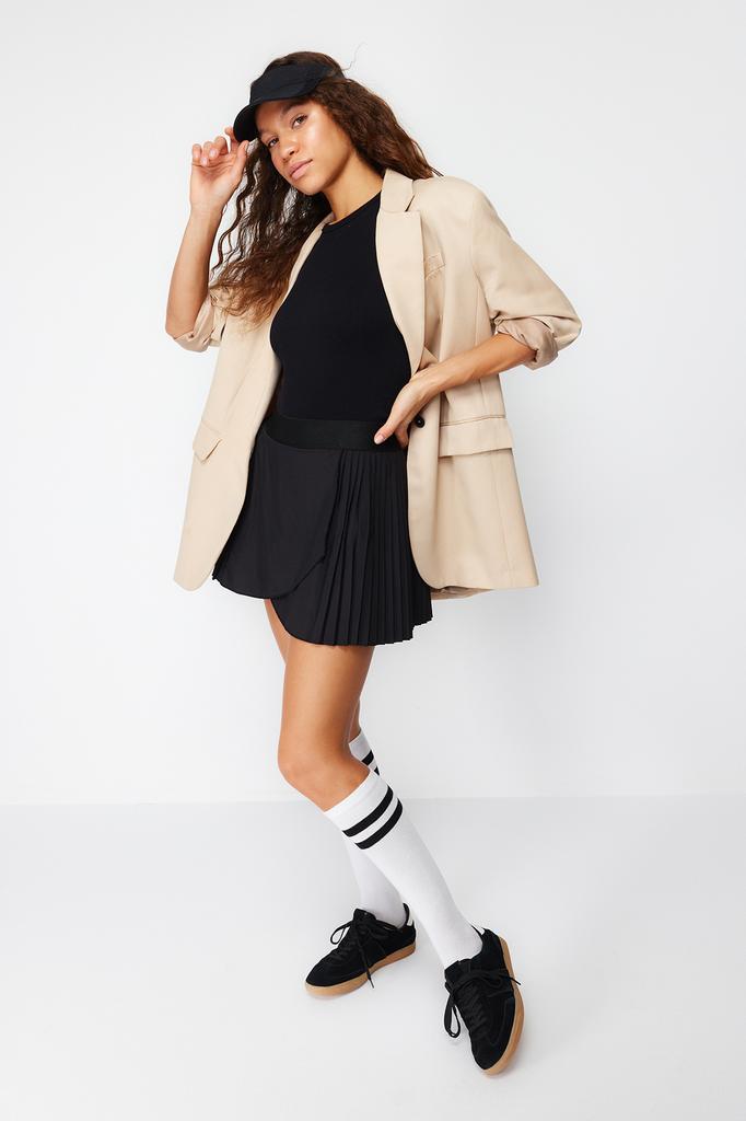 Женская мода, черные плиссированные двухслойные теннисные трикотажные спортивные шорты премиум-класса, юбка с карманом внутри, шорты