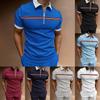 Summer T-shirts Men's Threaded Lapel Polo Shirt Short Sleeved Color Blocked Zipper T-shirt Men's