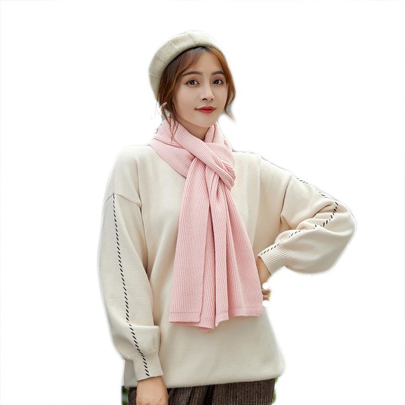 Зимний шарф вязаный утолщенный однотонный эластичный ветрозащитный сохраняющий тепло антиусадочный женский школьный уличный шарф