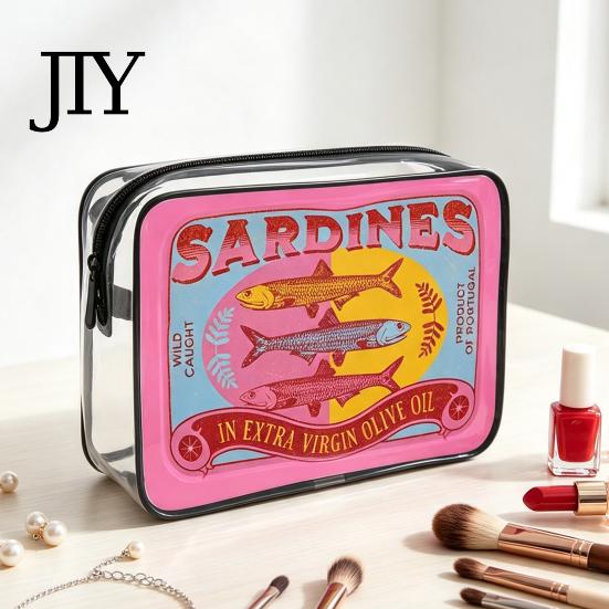 Retro Fish Can Design Makeup Case Sardine Cosmetic Bag, Clear Waterproof Pouch, Zipper Transparent Travel Storage Bag Closure Toiletry for Women
