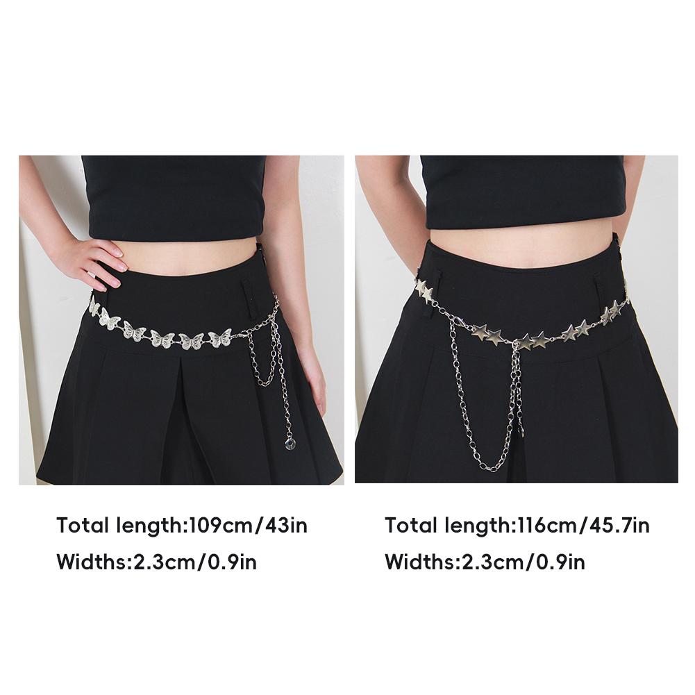 Fashionable Metal Waist Chain Versatile Butterfly Star Waist Chain Clothes Waist Decoration Belt Apparel Accessory for Women