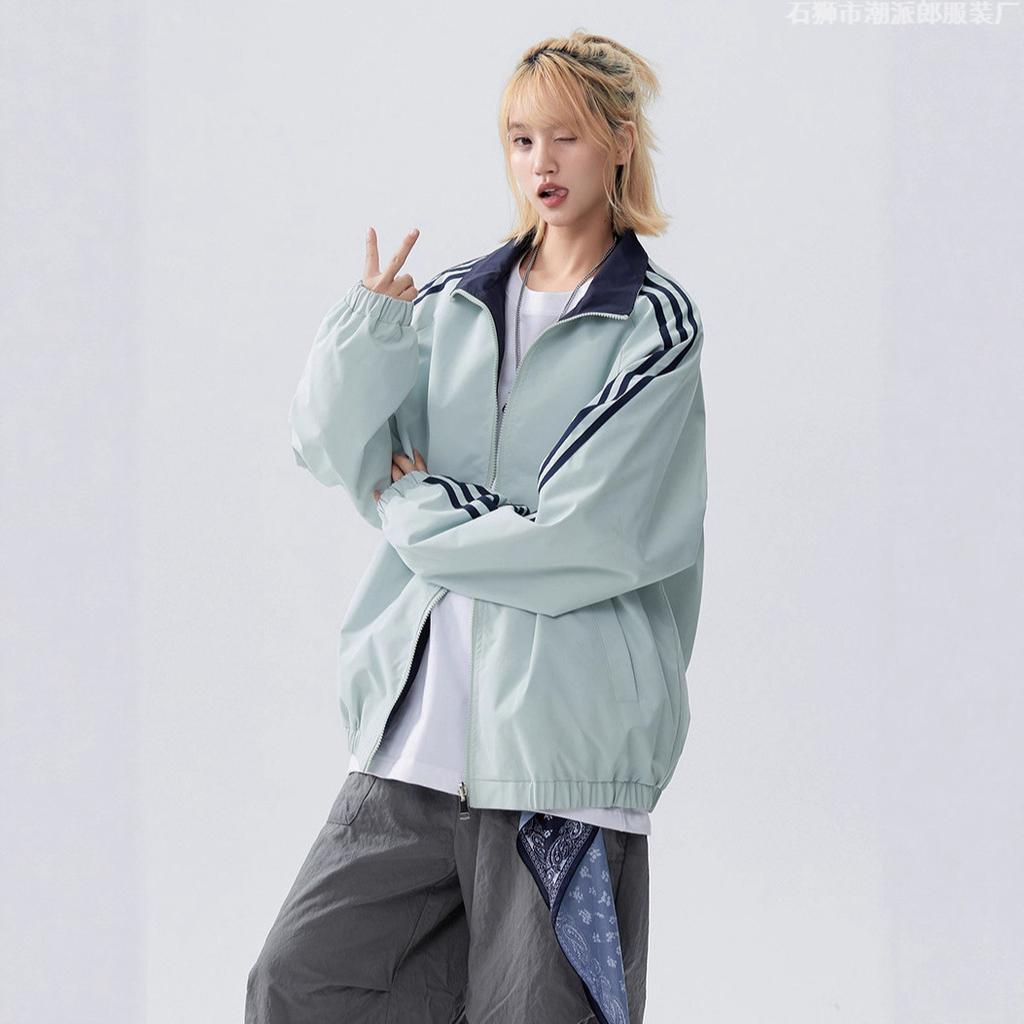 Двусторонняя куртка Куртка для мужчин и женщин Осенняя Новая Корейская Одежда В Полоску Клипса