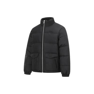 Li Ning однотонный короткий пуховик с воротником-стойкой, мужская верхняя одежда, черный AYMT063-1