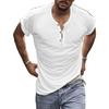 Summer Men T-shirt Buttoned Round Neck Short Sleeves Slim Fit Solid Color Pullover Mid Length Casual Daily Wear Sport Travel Top