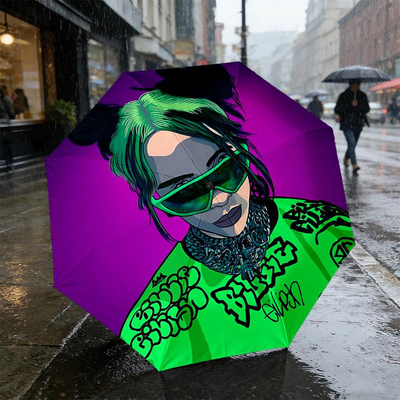 Graffiti Fashion 8 Ribs 3Fold Black Glue Uv Protection Umbrella Sun Protection Rainproof Compact Folding Umbrella For Travel Daily Use C923878