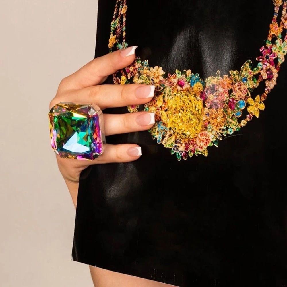 Квадратное кольцо со стразами Свадебное Хрустальное Украшение на палец Винтажные Большие Кольца