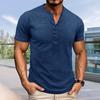 Men's Henry Collar T-shirt Short Sleeve Solid Color Buttoned Collar Tee Casual Pullover Tee Shirt for Sports Travel Office