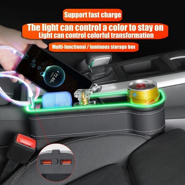 1pcs New Car Crevice Storage Box with 2 USB Charger Colorful LED Seat Gap Slit Pocket Seat Organizer Card Phone Bottle Cups Holder