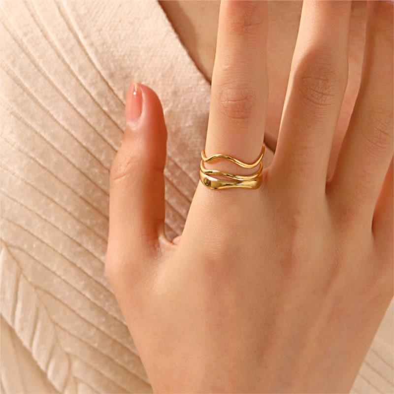 Stainless Steel Multi Layer Open Line Ring For Women Trendy Temperament Ring Party Jewelry Accessory