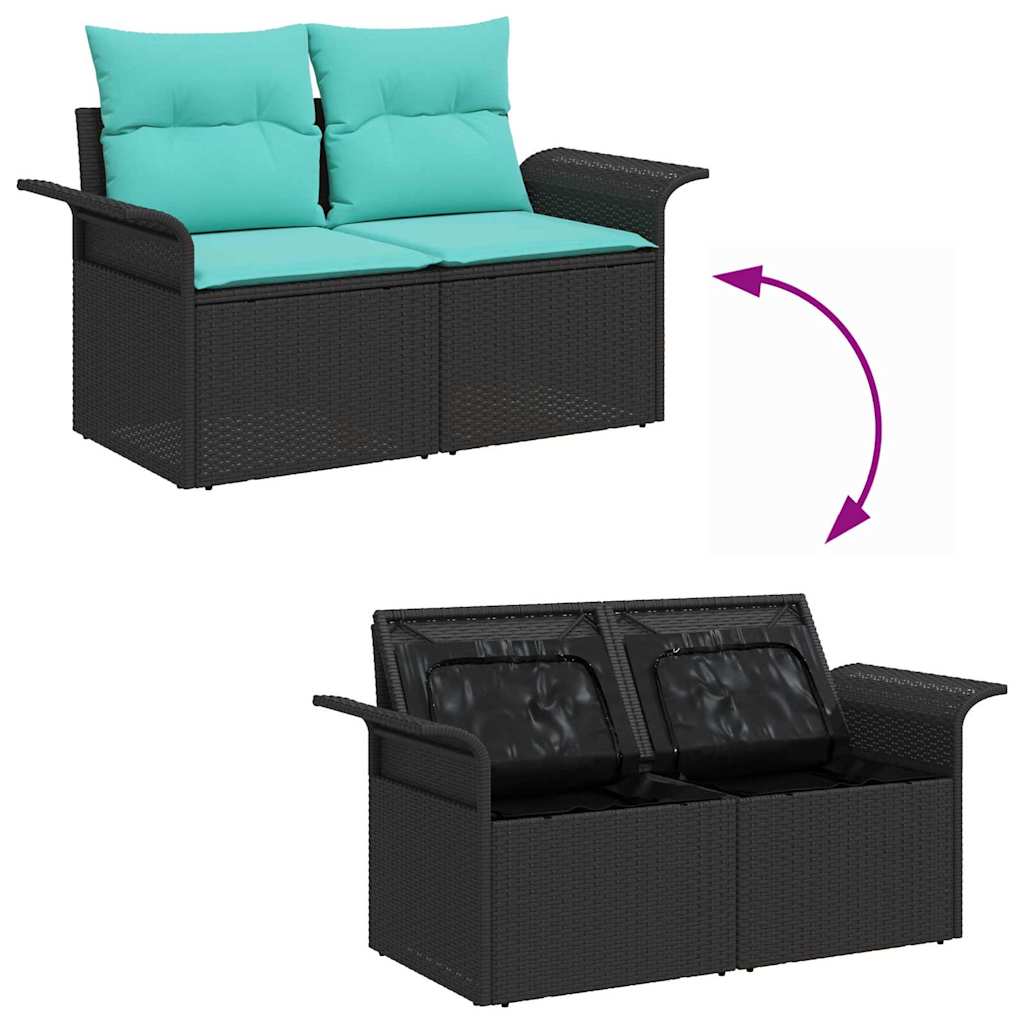 Garden Sofa Set with Cushions 7 pcs Black Poly Rattan