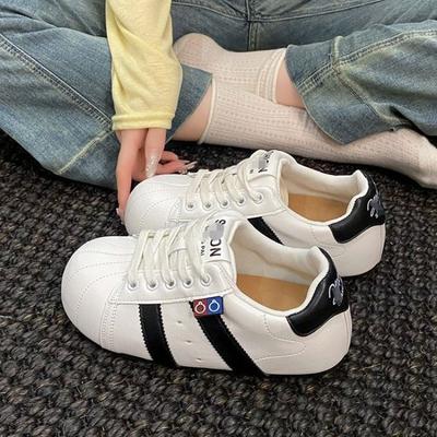 Ветрозащитная куртка, кожаные кеды, женские новые осенние, с большой головой, обувь-хлеб, универсальная плоская повседневная обувь