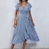 Summer Floral Maxi Dress for Women V Neck Short Sleeve Ruffle