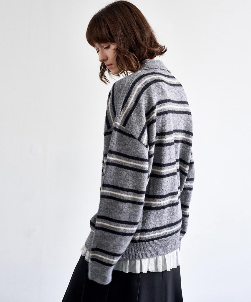 MITTE Wool Stripe Collor Knit_Gray Stripe
