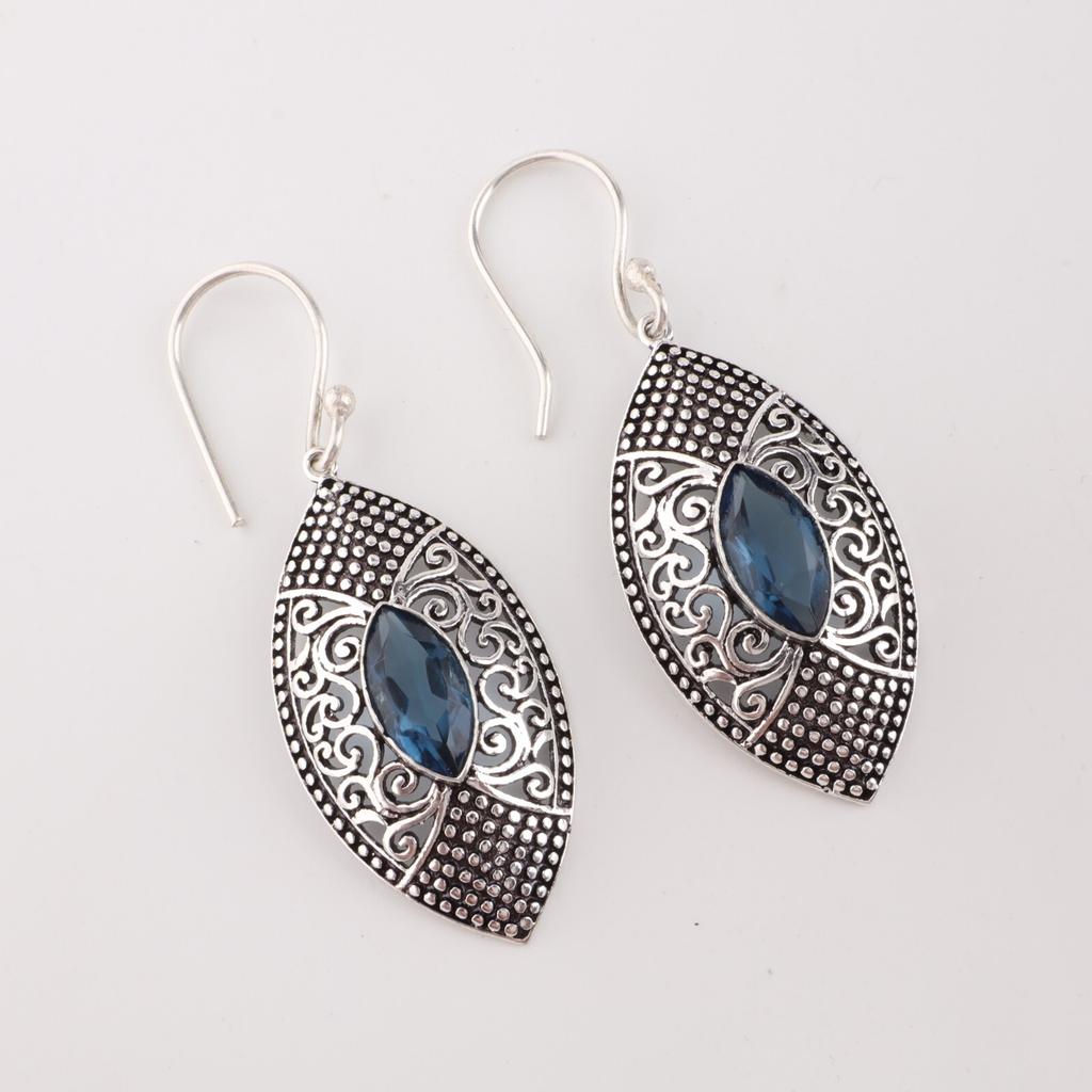 Лондонский голубой топаз Драгоценный камень 925 Стерлинговое серебро Ювелирные изделия Висячие серьги 2,15" CE-20-9