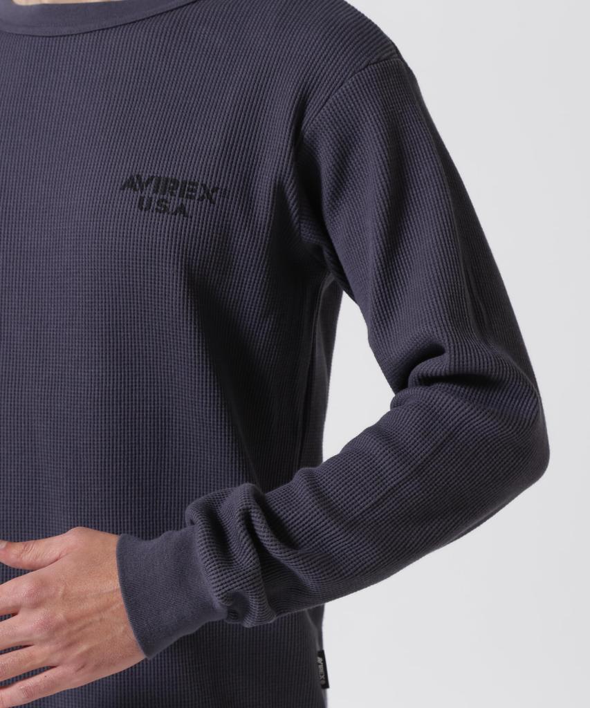 AVIREX MINI WAFFLE Long Sleeve Size T-SHIRT, Men's T-Shirt, M, 410, Charcoal, 783-5130015