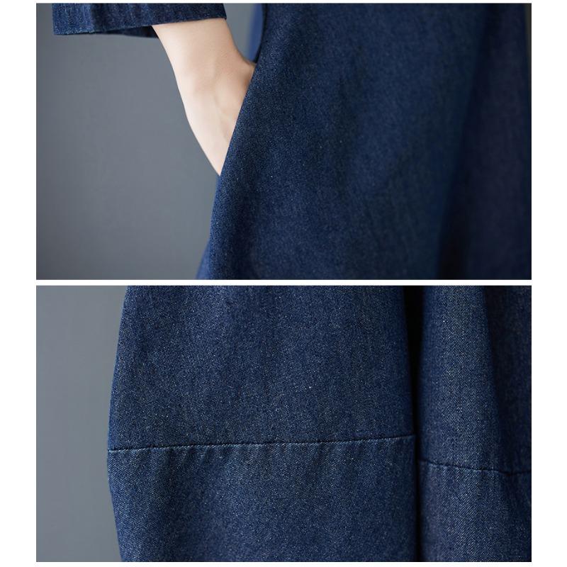 Dimanaf Женское 2025 Новое Весеннее Платье Большого Размера Джинсовое Длинное Рукавное Синее Платье Свободные Базовые Платья Винтаж