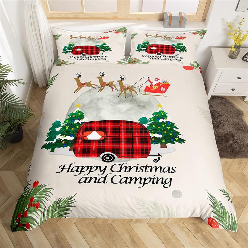 Merry Christmas Duvet Cover Deer Elk Red Bedding Set For Boys Girl Happy New Year Comforter Cover Winter Holiday Bedspread Cover
