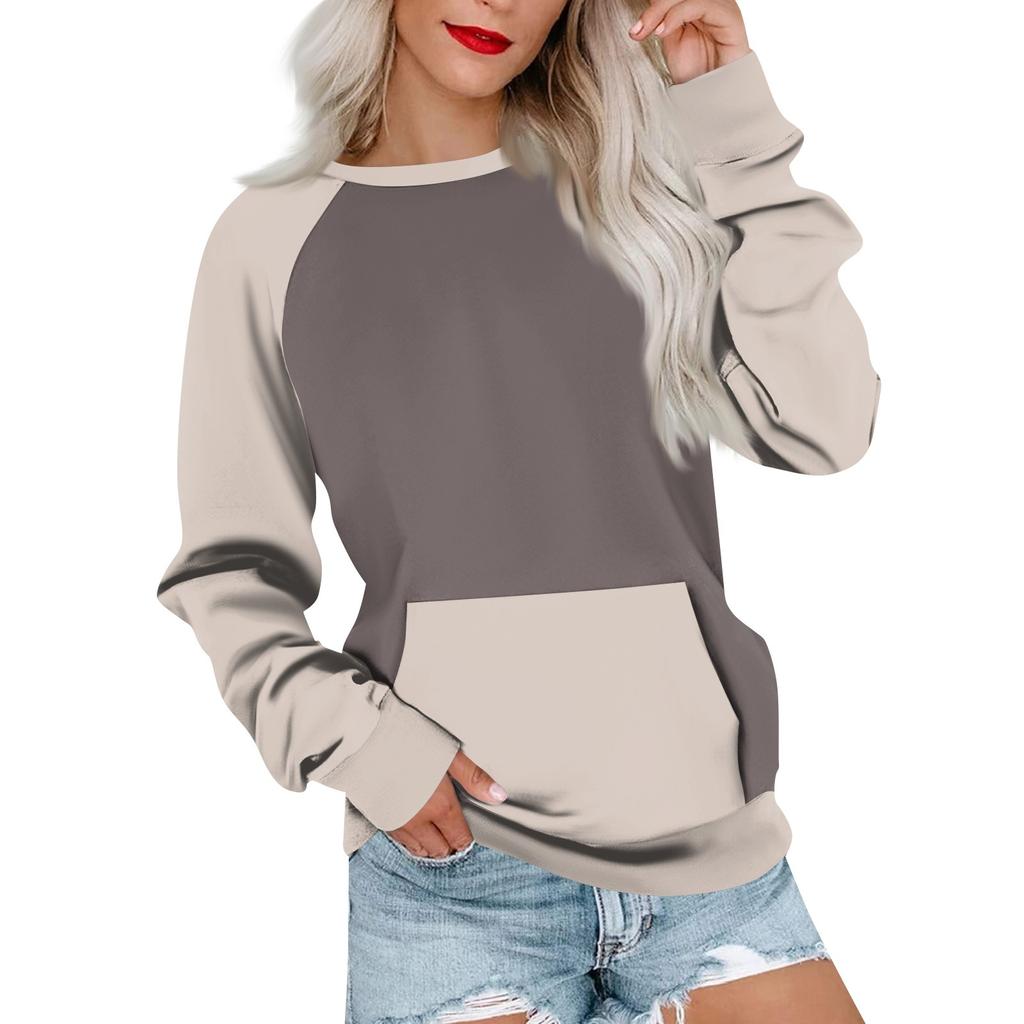 Womens Long Sleeve Sweatshirt Casual Round Neck Cute Pullover Tops Printing Lightweight Sweatshirt With Pocket