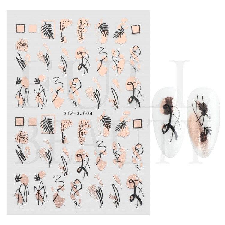 Полоски граффити, наклейки для ногтей для женщин, украшения для дизайна ногтей, розовое золото, абстрактная линия, весенний 3D слайдер для маникюра, лака для татуировок