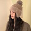 Шапка женская премиум кроличья шерсть металл стандартная вязаная шерстяная шапка однотонная универсальная зимняя теплая толстая защита для ушей