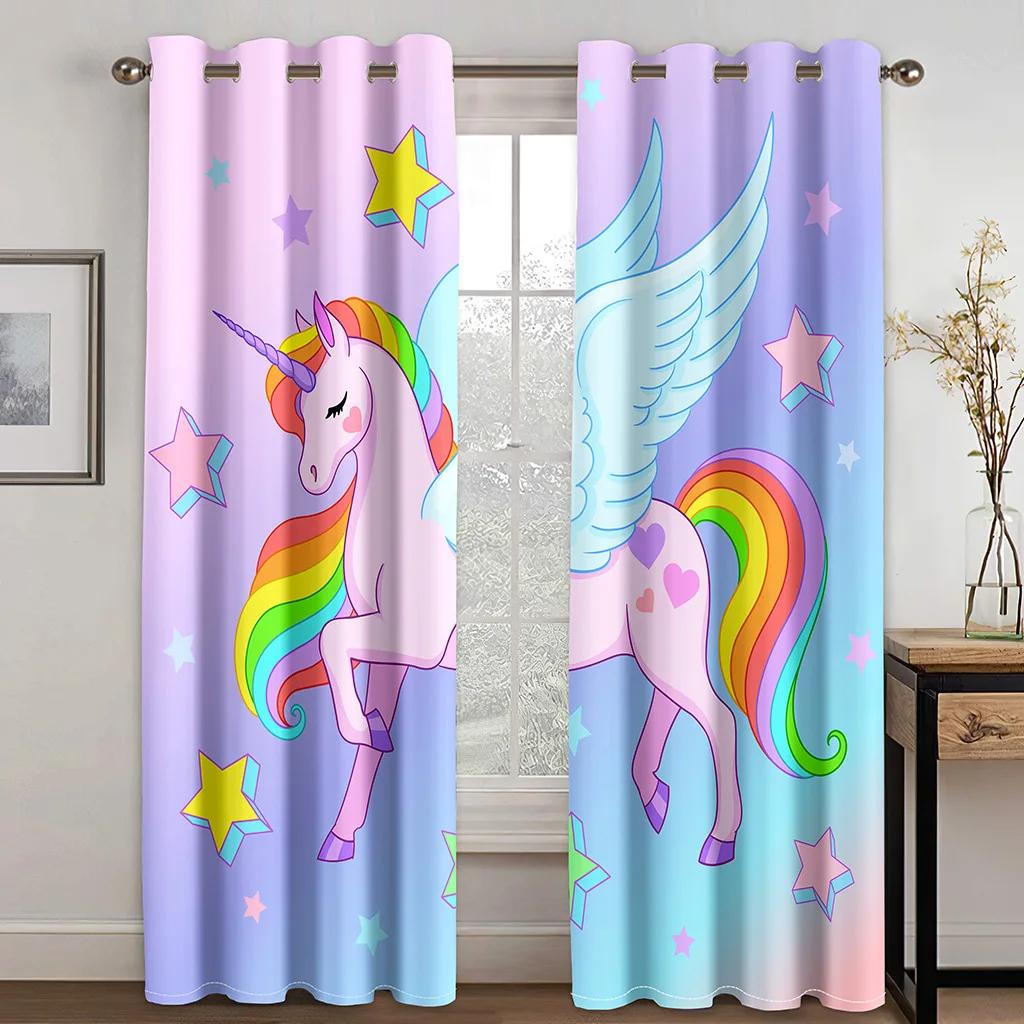 Милые шторы с изображением единорога для спальни и гостиной в разных милых стилях, высокая затемняющая драпировка, новый модный узор