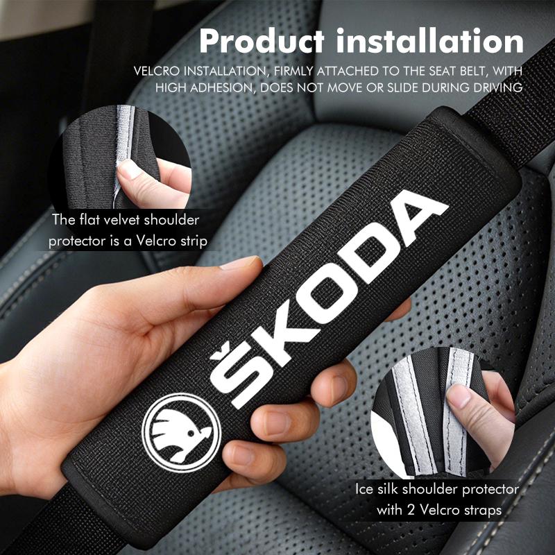 cqmes7 Car Seat Belt Shoulder Protector Cover Safety Belt Padding Pad Mat For Skoda VRS Octavia 1 2 3 Rapid Kodiaq Karoq Fabia Kamiq
