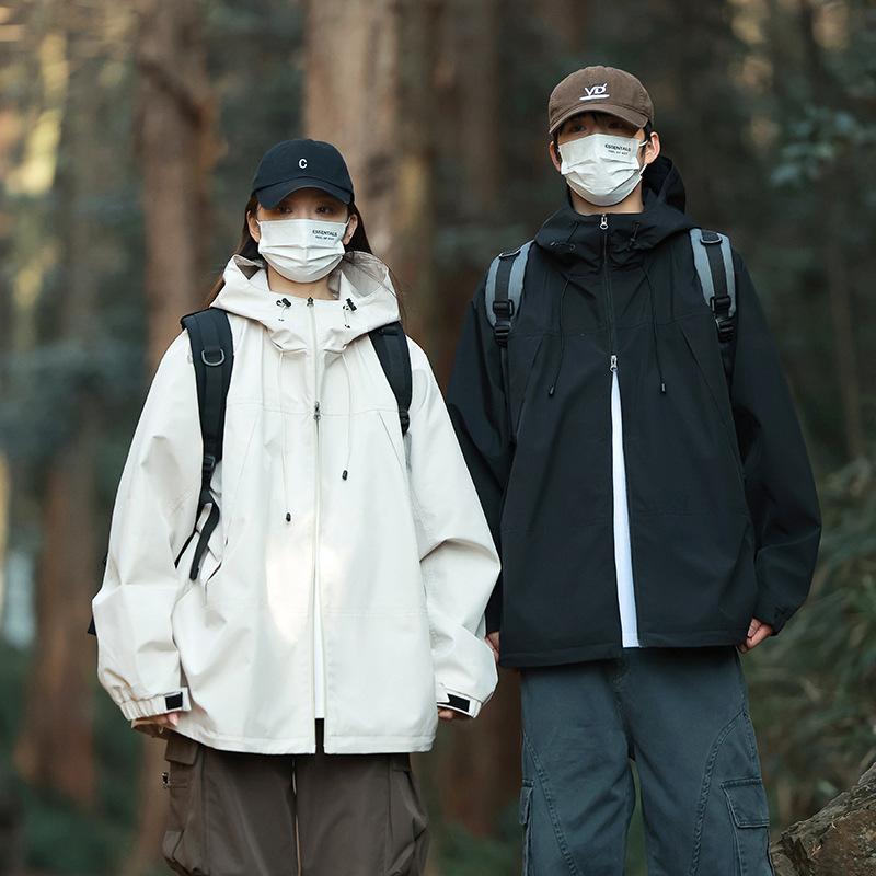 Spring and Autumn Outdoor Mountain Couple Jacket American Tooling Hooded Windproof Jacket Men's and Women's