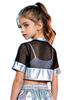 Girls Hollow Out Mesh Patchwork Metallic Crop Top Short Sleeve Number Graphic T-Shirt Hip Hop Dance
