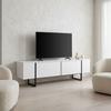 MENZZO Meuble TV moderne avec 2 portes Valmain L180cm Blanc et Métal Noir