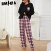 Pajamas Women Spring and Autumn Thin Section Long-sleeved Plaid Printed Trousers Homewear Suit