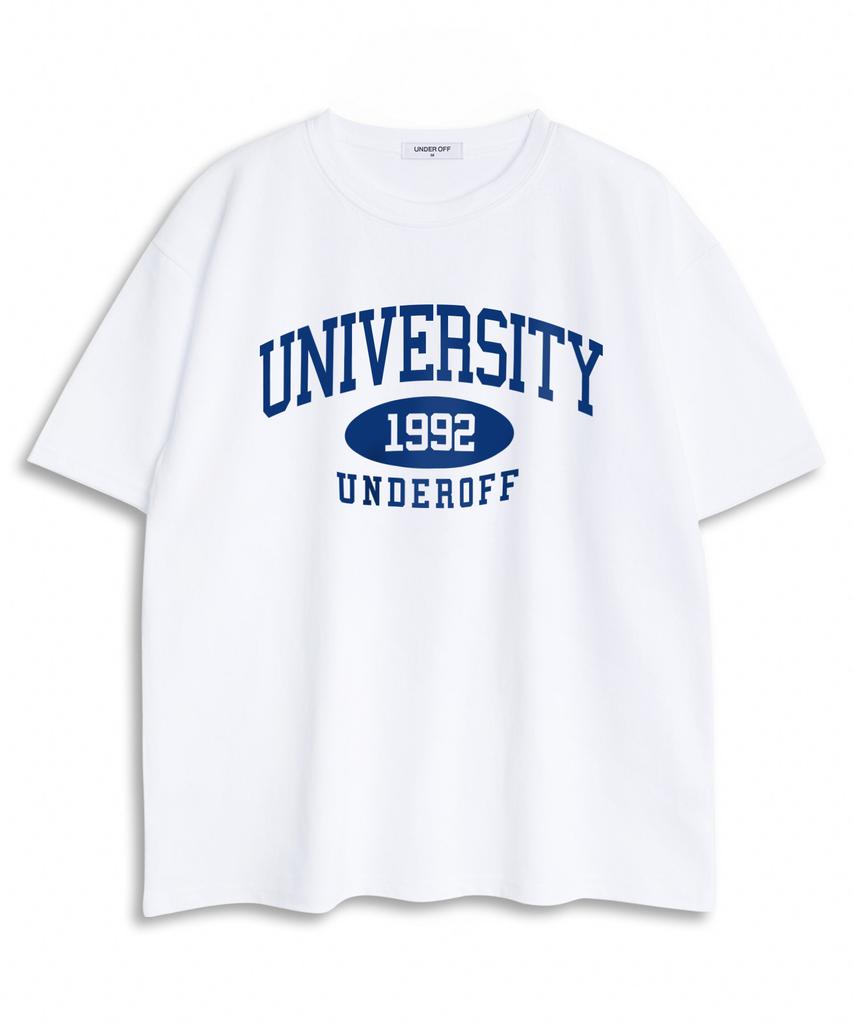 UNDEROFF Oversized Crew Neck University Short Sleeve T-Shirt White Blue